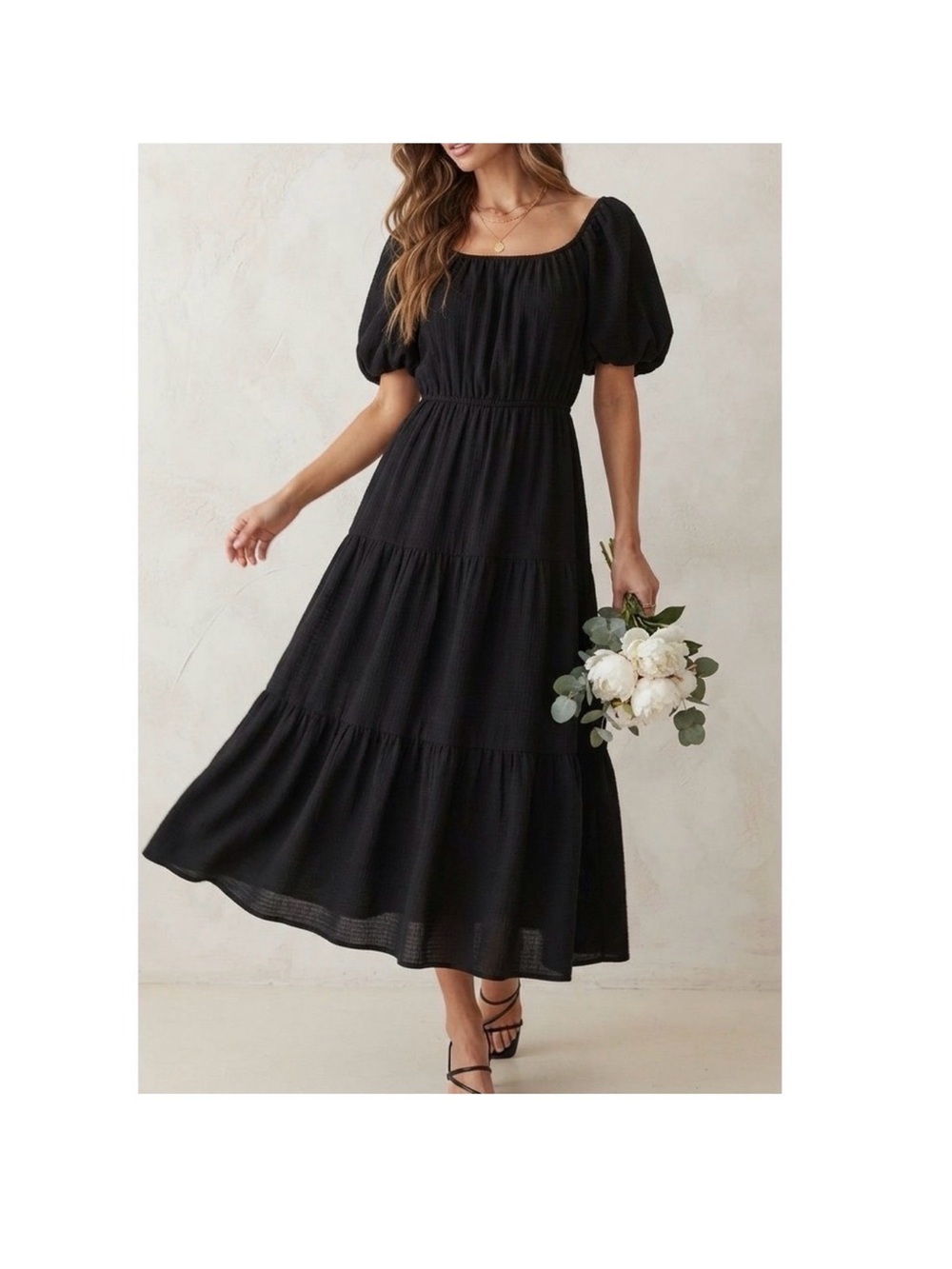 ASTR The Label midi dress in black 
Elegant Black Puff-Sleeve Maxi Dress